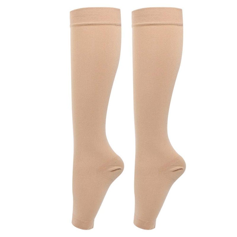 woobles Compression stockings, machine washable skin color with open toe knee highs, bre - Image 1